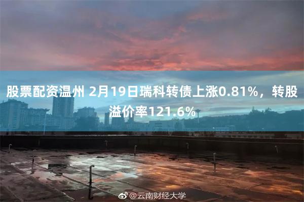 股票配资温州 2月19日瑞科转债上涨0.81%，转股溢价率121.6%